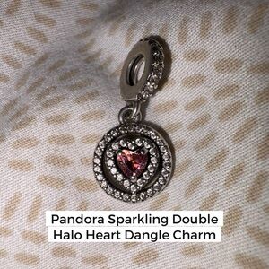 Pandora Silver Dangle Charm with Pink Heart and Clear Crystals
